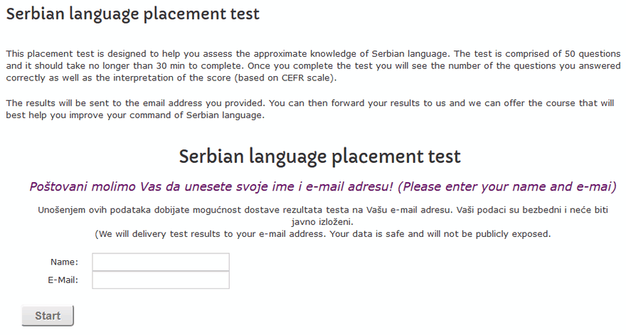 Serbian language placement test